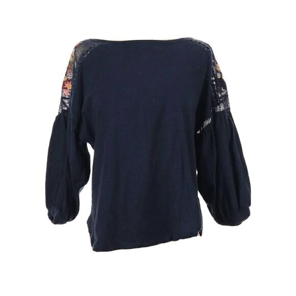 Navy Blue Embroidered Top Balloon Sleeve XS - Picture 1 of 5